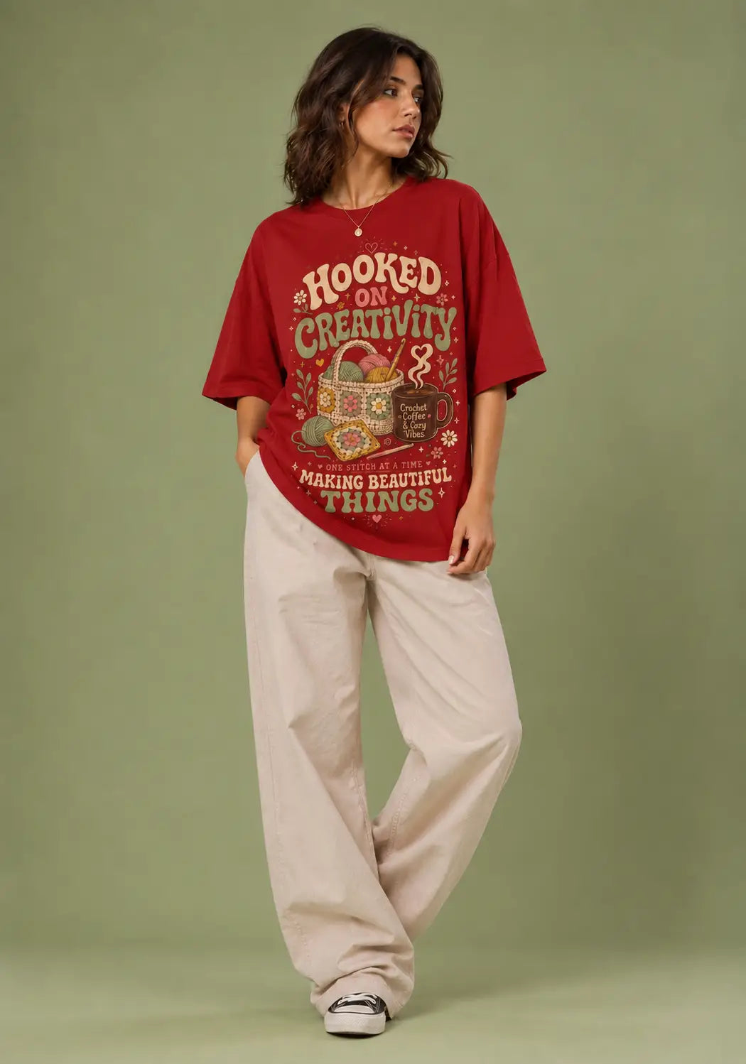 Hooked on Creativity Crochet Lover Oversized T-Shirt