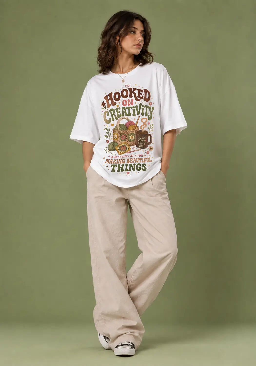 Hooked on Creativity Crochet Lover Oversized T-Shirt