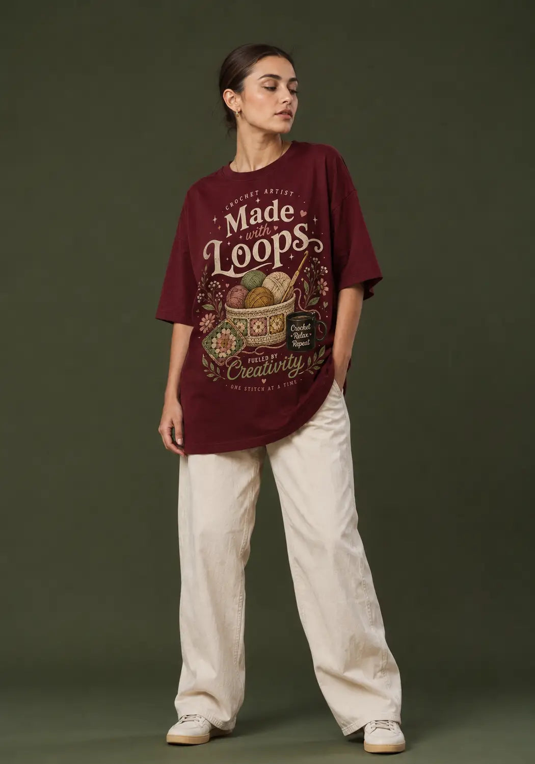 Made with Loops Crochet Lover Oversized T-Shirt