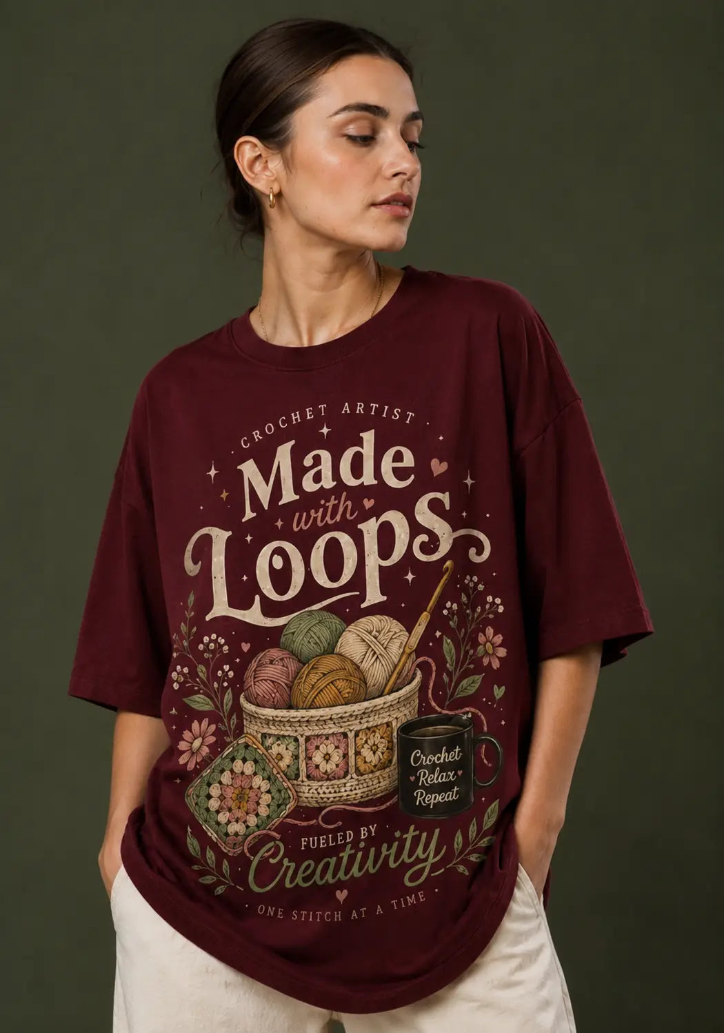Made with Loops Crochet Lover Oversized T-Shirt