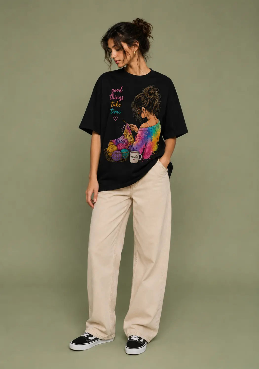 Good Things Take Time Crochet Oversized T-Shirt